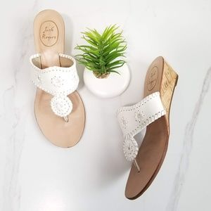 JACK ROGERS Womens Jacks Mid Cork Wedge Thong Sandals White Whipstitch Leather